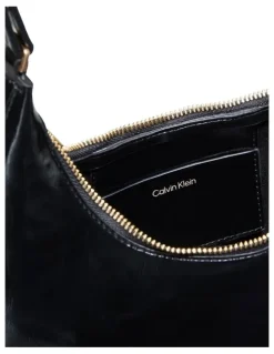 Calvin Klein Foil Logo Glossy Shoulder Bag in Black