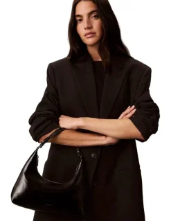 Calvin Klein Foil Logo Glossy Shoulder Bag in Black