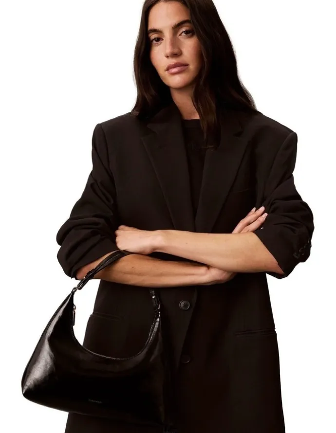 Calvin Klein Foil Logo Glossy Shoulder Bag in Black