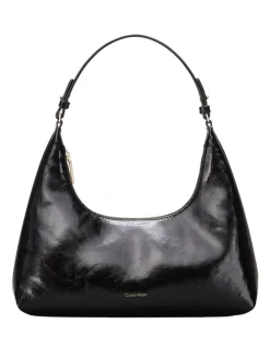 Calvin Klein Foil Logo Glossy Shoulder Bag in Black