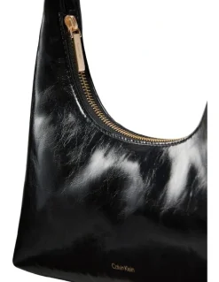 Calvin Klein Foil Logo Glossy Shoulder Bag in Black