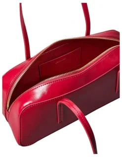 Calvin Klein Glossy Embossed Logo Bauletto Shoulder Bag in Bordeaux Wine