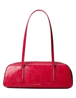 Calvin Klein Glossy Embossed Logo Bauletto Shoulder Bag in Bordeaux Wine