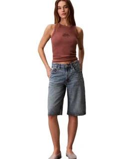 Calvin Klein Jeans Cotton Rib Logo Tank in Sierra Brown