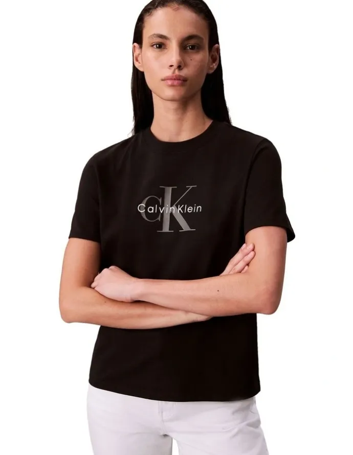 Calvin Klein Jeans Hero Short Sleeve Classic Monologo Crew Neck Tee in Black