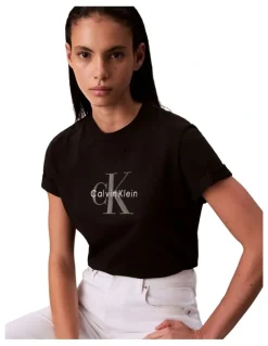 Calvin Klein Jeans Hero Short Sleeve Classic Monologo Crew Neck Tee in Black