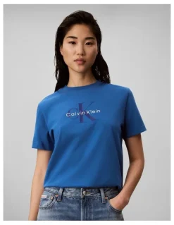 Calvin Klein Jeans Hero Short Sleeve Classic Monologo Crew Neck Tee in Winter Blue
