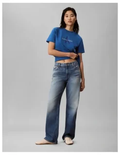 Calvin Klein Jeans Hero Short Sleeve Classic Monologo Crew Neck Tee in Winter Blue
