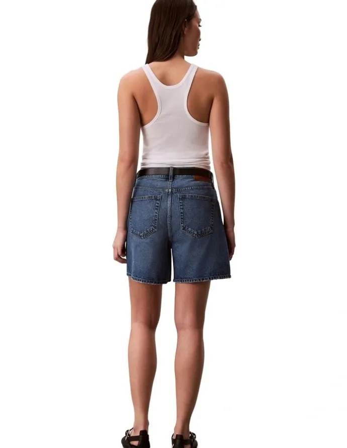 Calvin Klein Jeans Hi Rise A-Line Denim Shorts in Blue Caroline