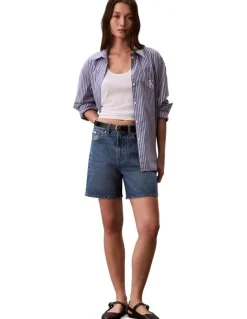 Calvin Klein Jeans Hi Rise A-Line Denim Shorts in Blue Caroline