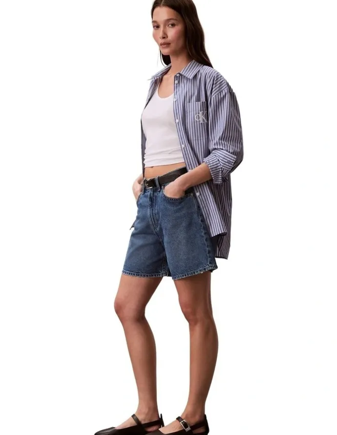 Calvin Klein Jeans Hi Rise A-Line Denim Shorts in Blue Caroline