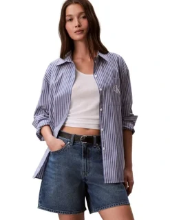 Calvin Klein Jeans Hi Rise A-Line Denim Shorts in Blue Caroline