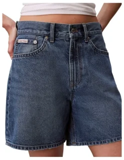 Calvin Klein Jeans Hi Rise A-Line Denim Shorts in Blue Caroline