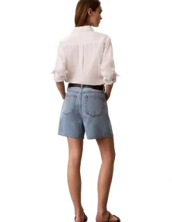 Calvin Klein Jeans Hi Rise A-Line Denim Shorts in Coastal Light