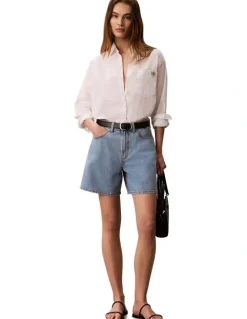 Calvin Klein Jeans Hi Rise A-Line Denim Shorts in Coastal Light