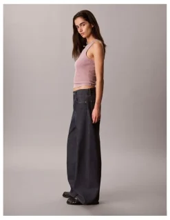 Calvin Klein Jeans Woven Label 2x2 Cotton Rib Tank in Dusky Orchid