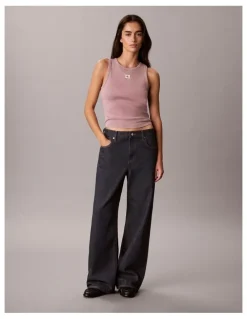 Calvin Klein Jeans Woven Label 2x2 Cotton Rib Tank in Dusky Orchid