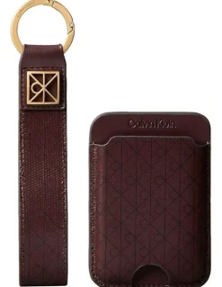 Calvin Klein Keyring and Cardholder Magnetic Wallet Set in Brown