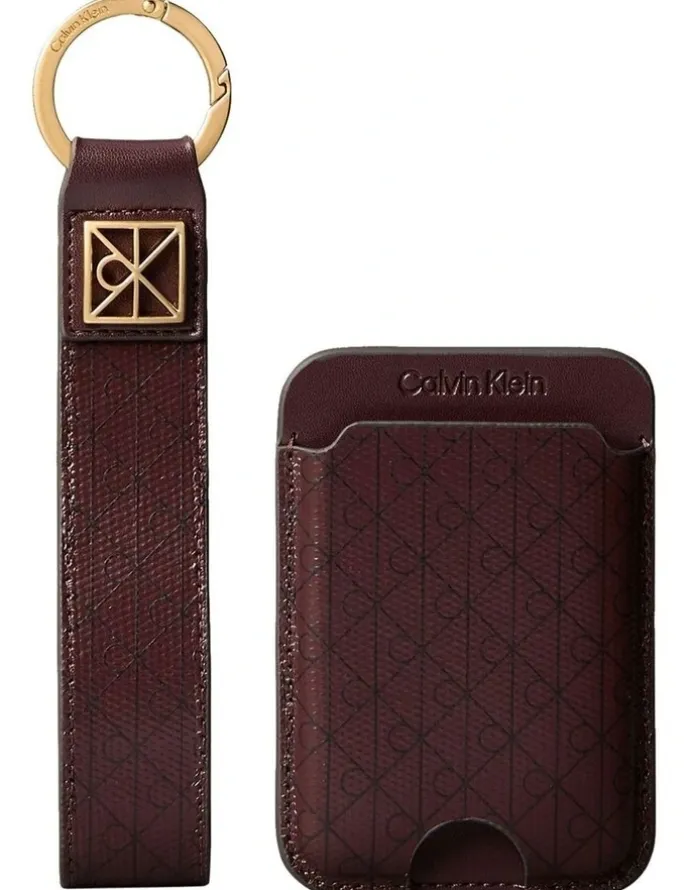 Calvin Klein Keyring and Cardholder Magnetic Wallet Set in Brown