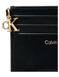 Calvin Klein Leather Zip Card Case in Black