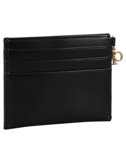 Calvin Klein Leather Zip Card Case in Black