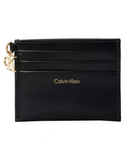 Calvin Klein Leather Zip Card Case in Black