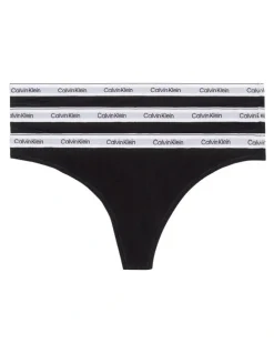 Calvin Klein Modern Logo Low Rise Thong 3 Pack in Black