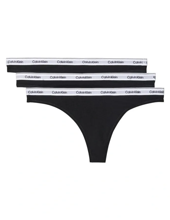 Calvin Klein Modern Logo Low Rise Thong 3 Pack in Black