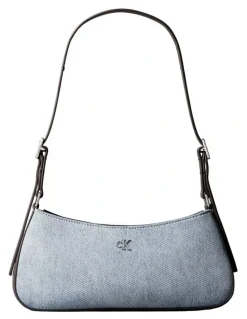 Calvin Klein Monogram Logo Hardware Shoulder Bag in Light Wash Denim