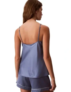 Calvin Klein Satin Sheen Piping Cami in Blue Tulip