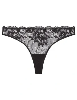 Calvin Klein Seductive Comfort Lotus Floral Thong Brief in Black