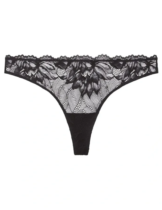 Calvin Klein Seductive Comfort Lotus Floral Thong Brief in Black