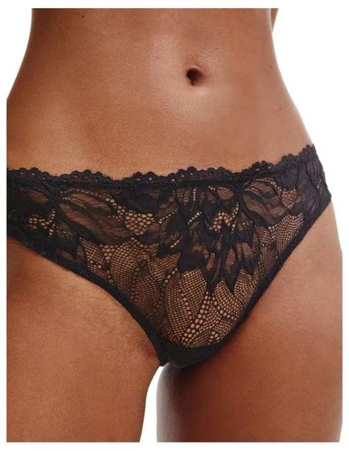 Calvin Klein Seductive Comfort Lotus Floral Thong Brief in Black