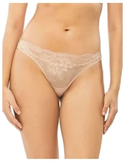 Calvin Klein Seductive Comfort Lotus Floral Thong in Beige