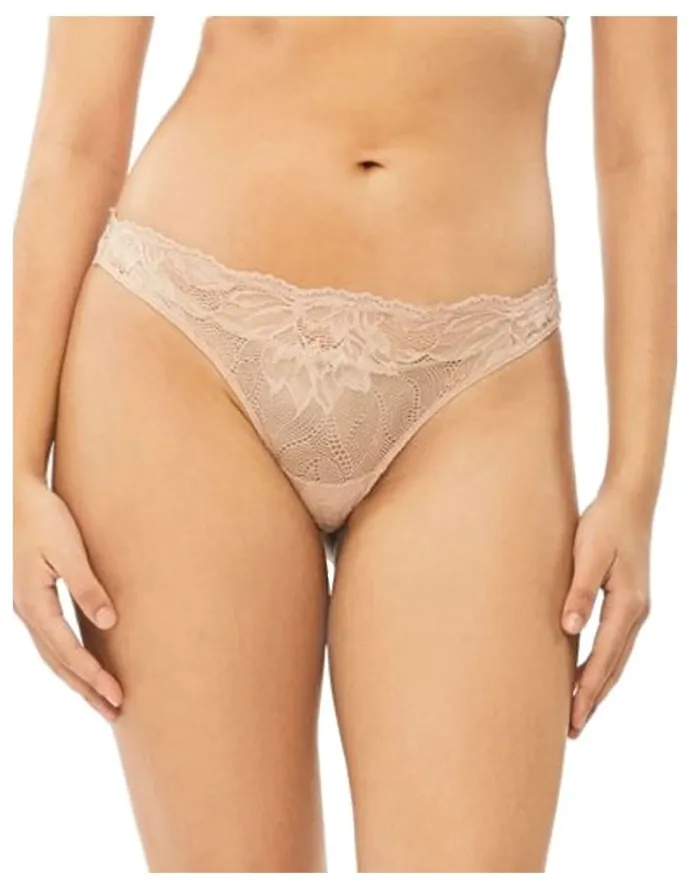 Calvin Klein Seductive Comfort Lotus Floral Thong in Beige