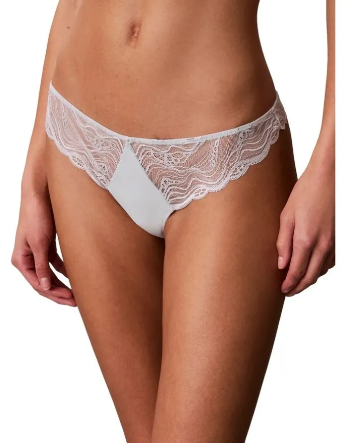 Calvin Klein Sensual Stretch Lace Thong in Sky Gray