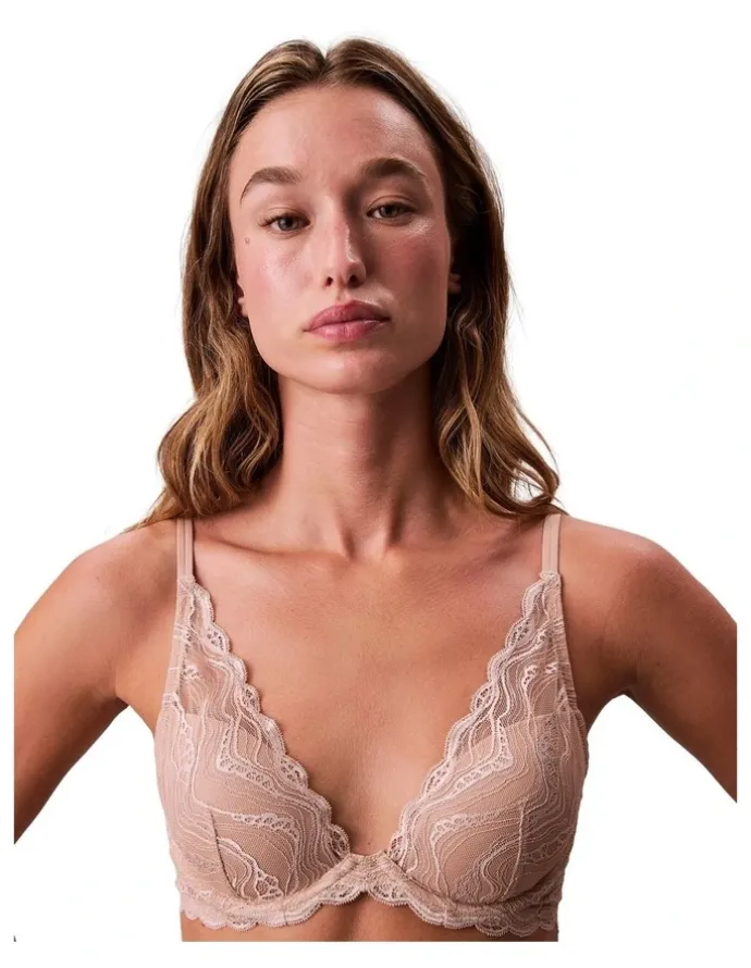 Calvin Klein Sensual Stretch Lace Lightly Lined Plunge Bra in Cedar