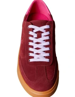 Calvin Klein Suede Signature Logo Trainers Sneaker in Red