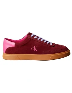 Calvin Klein Suede Signature Logo Trainers Sneaker in Red