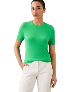 Calvin Klein Women Fine Gauge Viscose Short Sleeve Sweater in Green