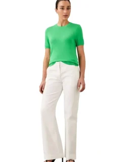 Calvin Klein Women Fine Gauge Viscose Short Sleeve Sweater in Green