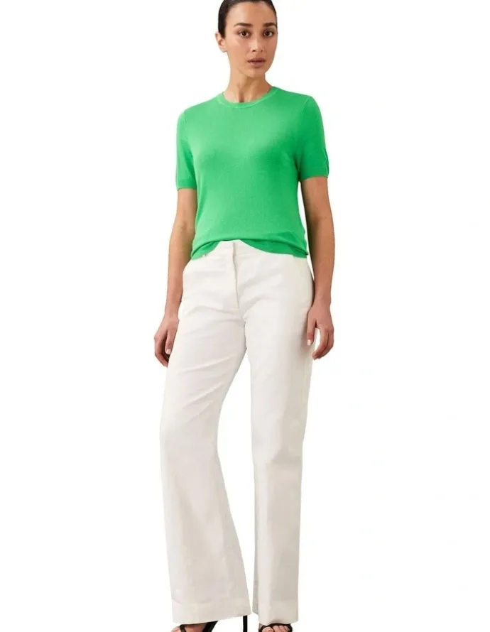 Calvin Klein Women Fine Gauge Viscose Short Sleeve Sweater in Green