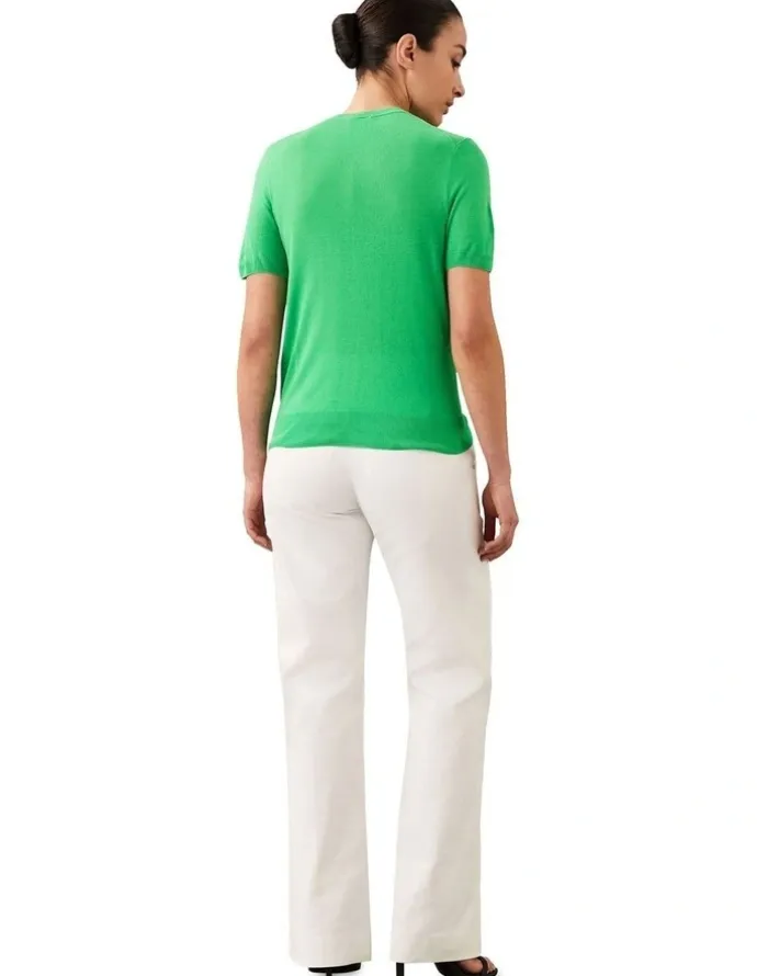 Calvin Klein Women Fine Gauge Viscose Short Sleeve Sweater in Green
