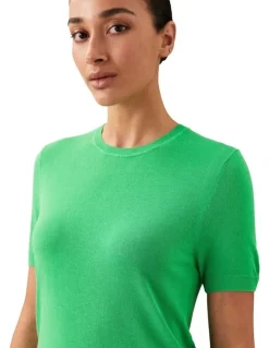 Calvin Klein Women Fine Gauge Viscose Short Sleeve Sweater in Green