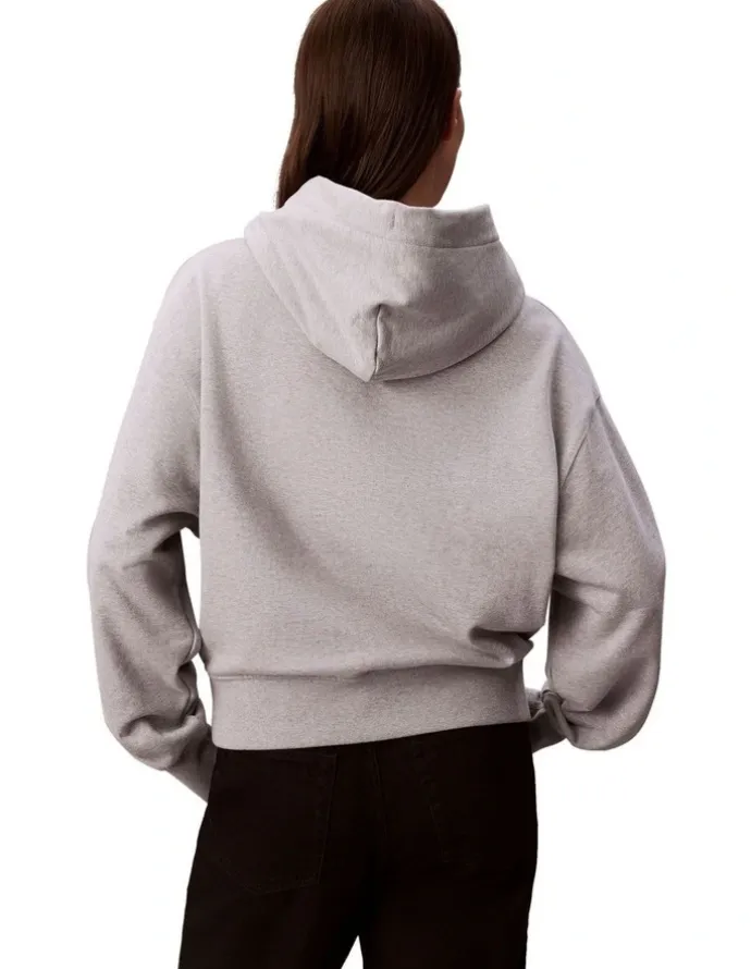 Calvin Klein Women Long Sleeve Premium Terry Emblem Logo Hoodie in Grey