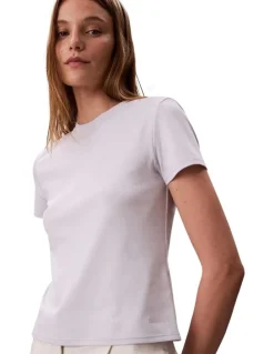 Calvin Klein Women Short Sleeve Supima Crewneck in Beige
