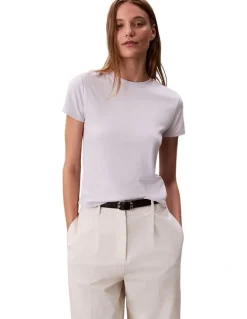 Calvin Klein Women Short Sleeve Supima Crewneck in Beige