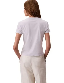 Calvin Klein Women Short Sleeve Supima Crewneck in Beige