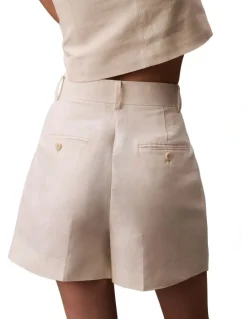 Calvin Klein Women Structured Linen Tailored Short in Tofu