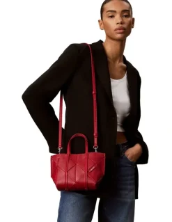 Calvin Klein Woven Mini Crossbody Tote Bag in Bordeaux Wine